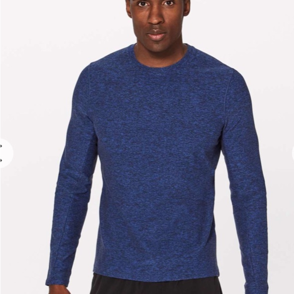 Lululemon Men’s Surge Warm‎ Long Sleeve Heathered Cerulean Blue / Black Sz small